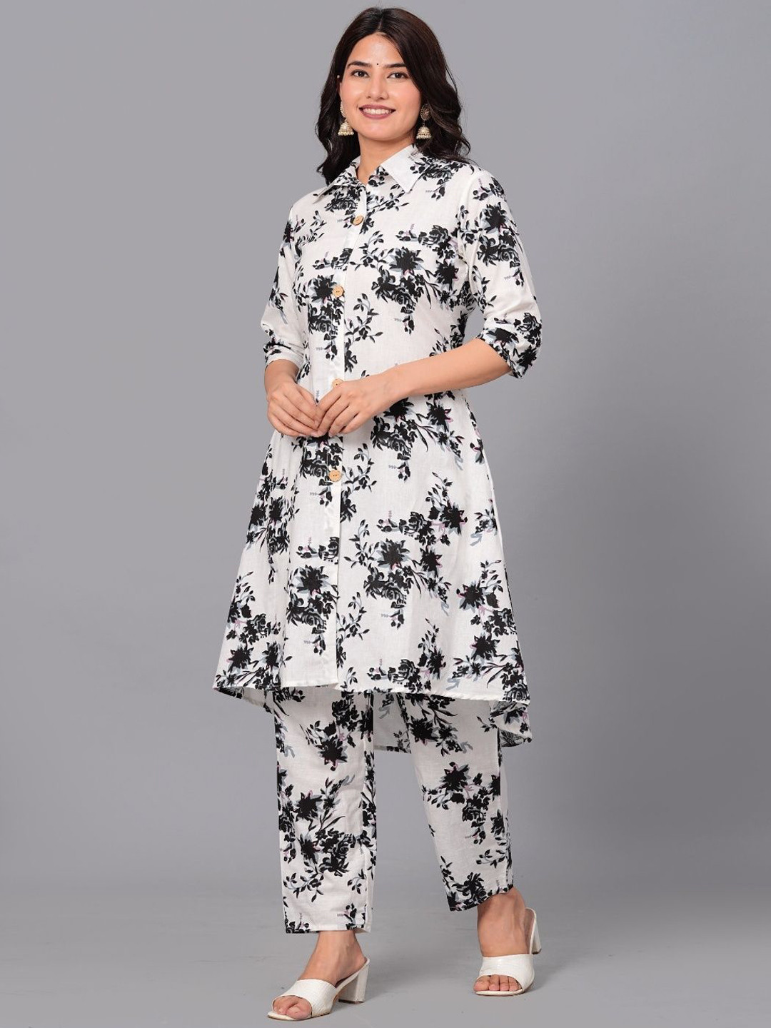 NavNari Printed Polo Collar Pure Cotton Tunic With Trouser