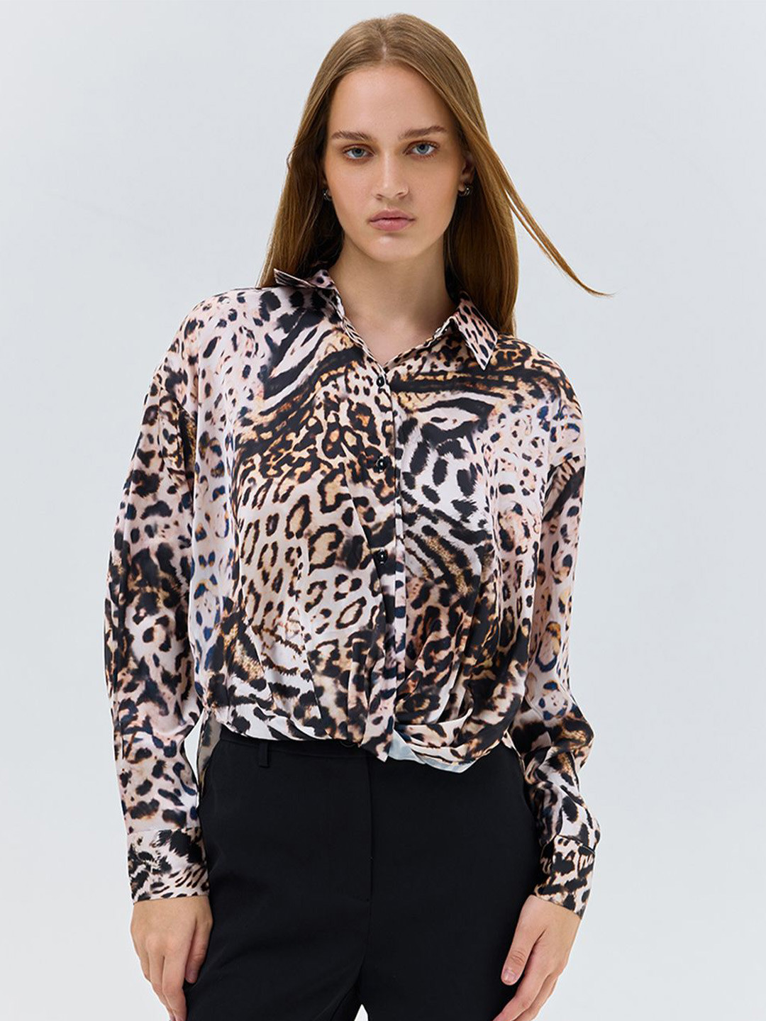 COVER STORY Women Relaxed Fit Animal Printed Spread Collar Casual Shirt