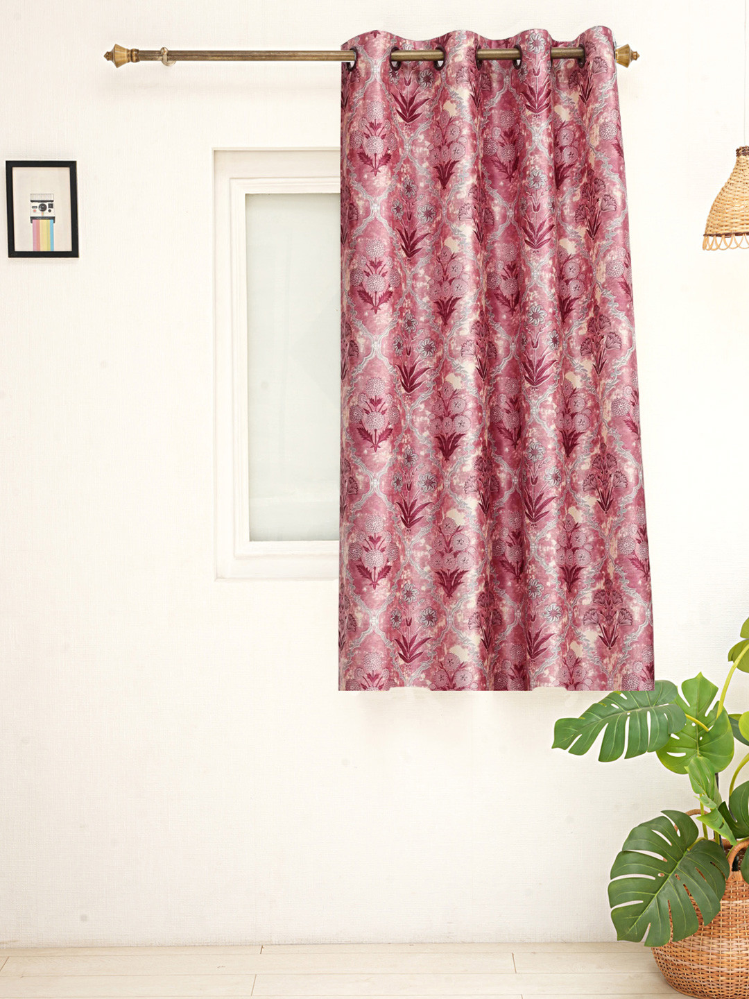 Ariana Red & Blue Floral Eyelet Window Curtain