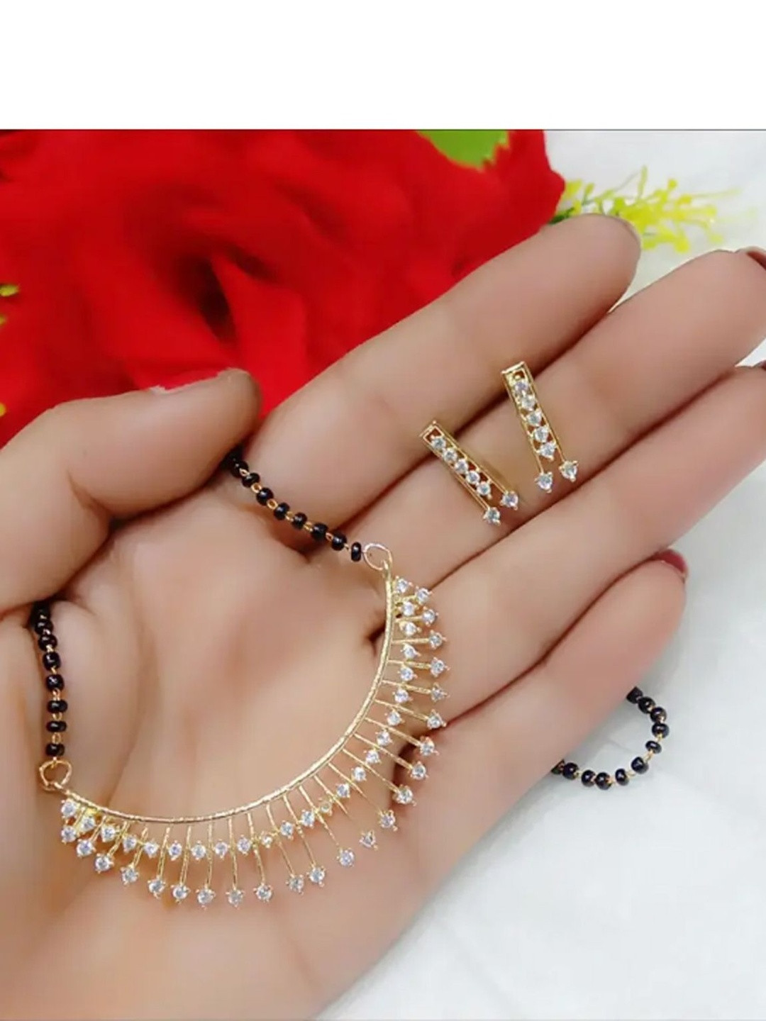 GILHER Gold-Plated Alloy Artificial Stones and Beads Mangalsutra