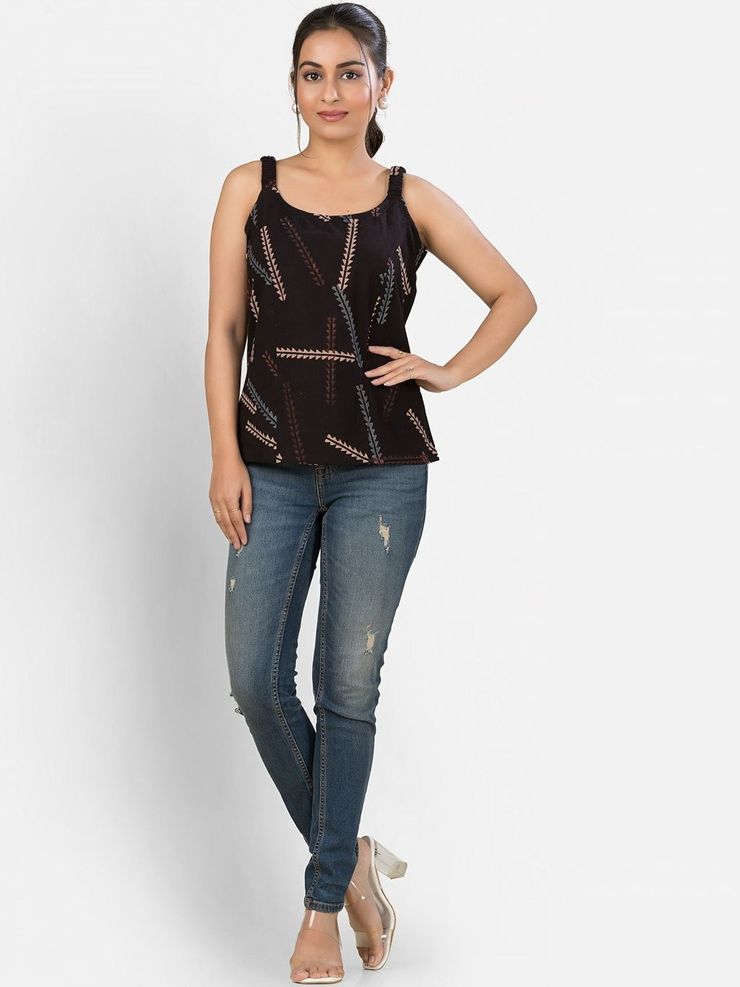 Crazy Needle Noodle Abstract Printed Cotton Tank Top