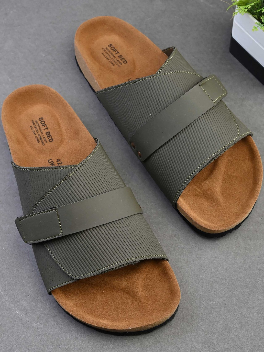 HERE&NOW Men Olive Green Synthetic Leather Slip-ons