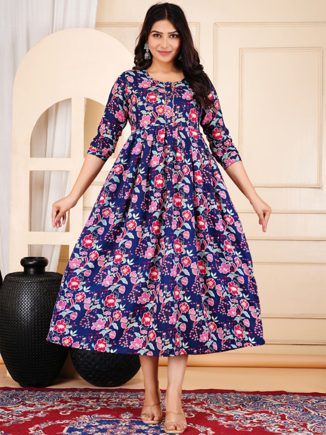 Step Queen Women Floral Printed Daily Anarkali Kurta