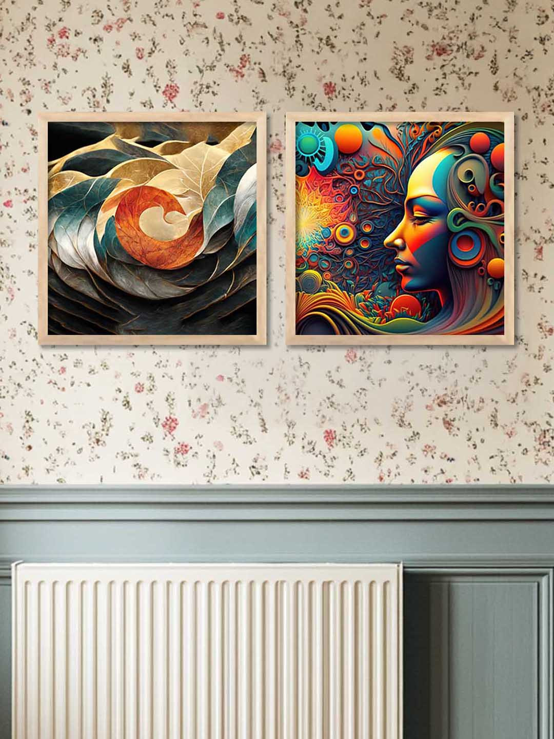 Kotart Brown & Black 2 Pieces Face Printed Wooden Wall Arts