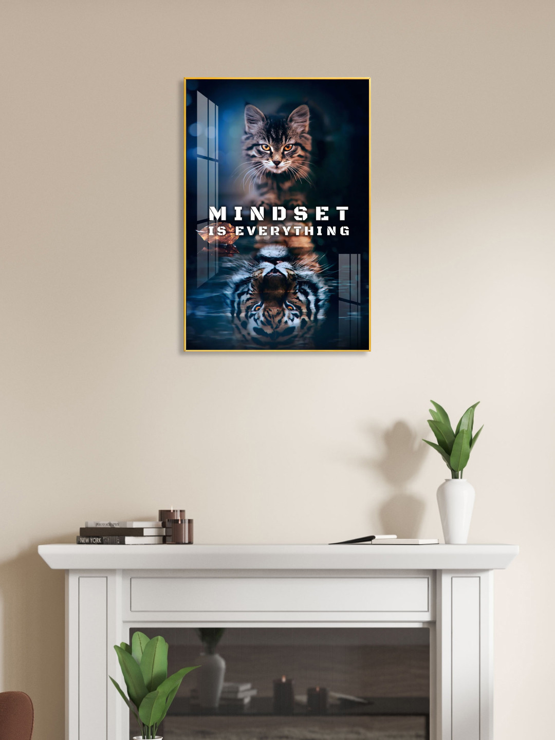 THE NEXT DECOR Blue Mindset Matter Glass Finish Vertical Wall Art