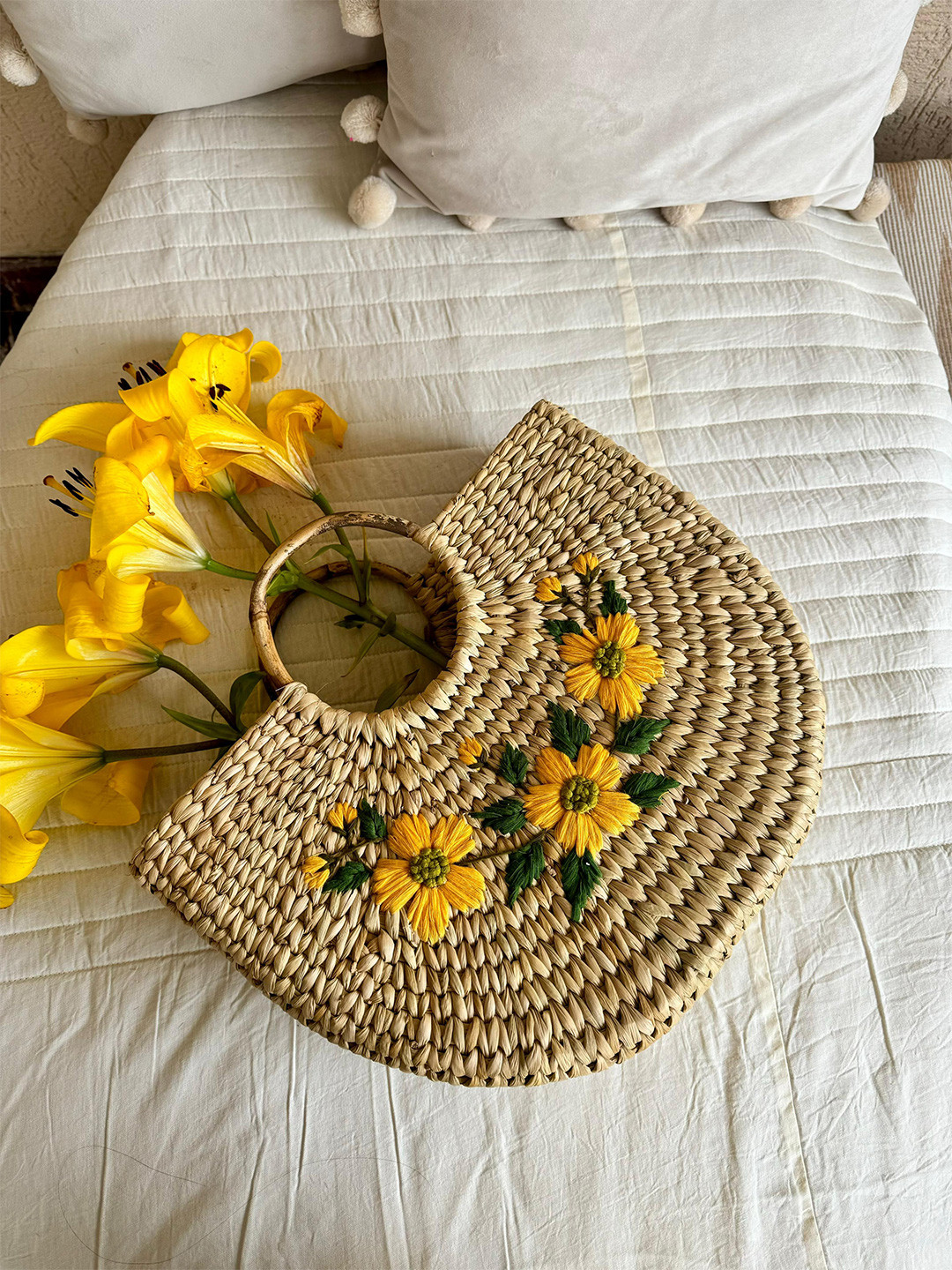 FLICKERS AND FLAME Floral Embellished Half Moon Handheld Bag