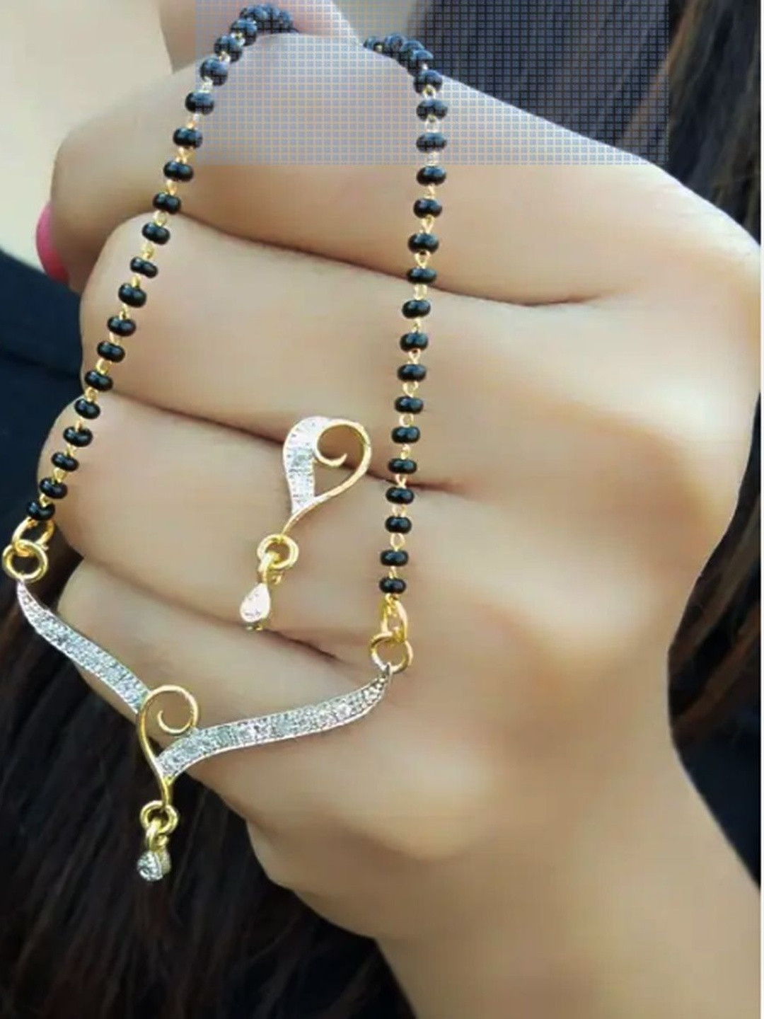 GILHER Gold Plated Artificial Stones and Beads Mangalsutra with Earrings