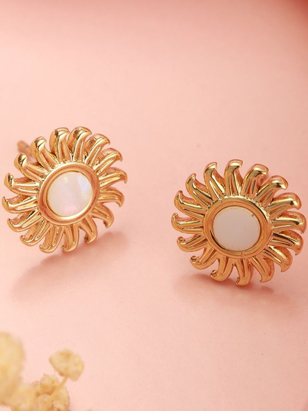 Aadvik Designs Gold-Plated Artificial Stones Studded Sun Shaped Studs