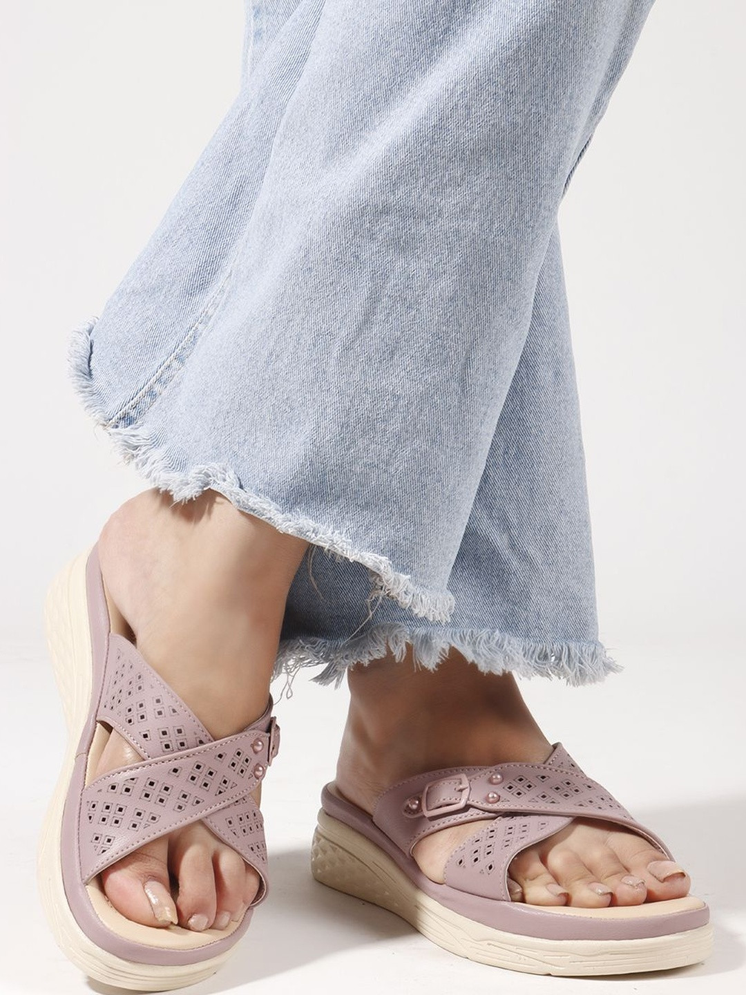 Roadster Women Nude Open Toe Laser Cuts Pattern Flats