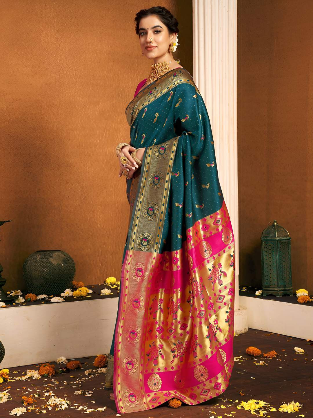 ETHNICHITZ Ethnic Motifs Woven Design Zari Paithani Saree