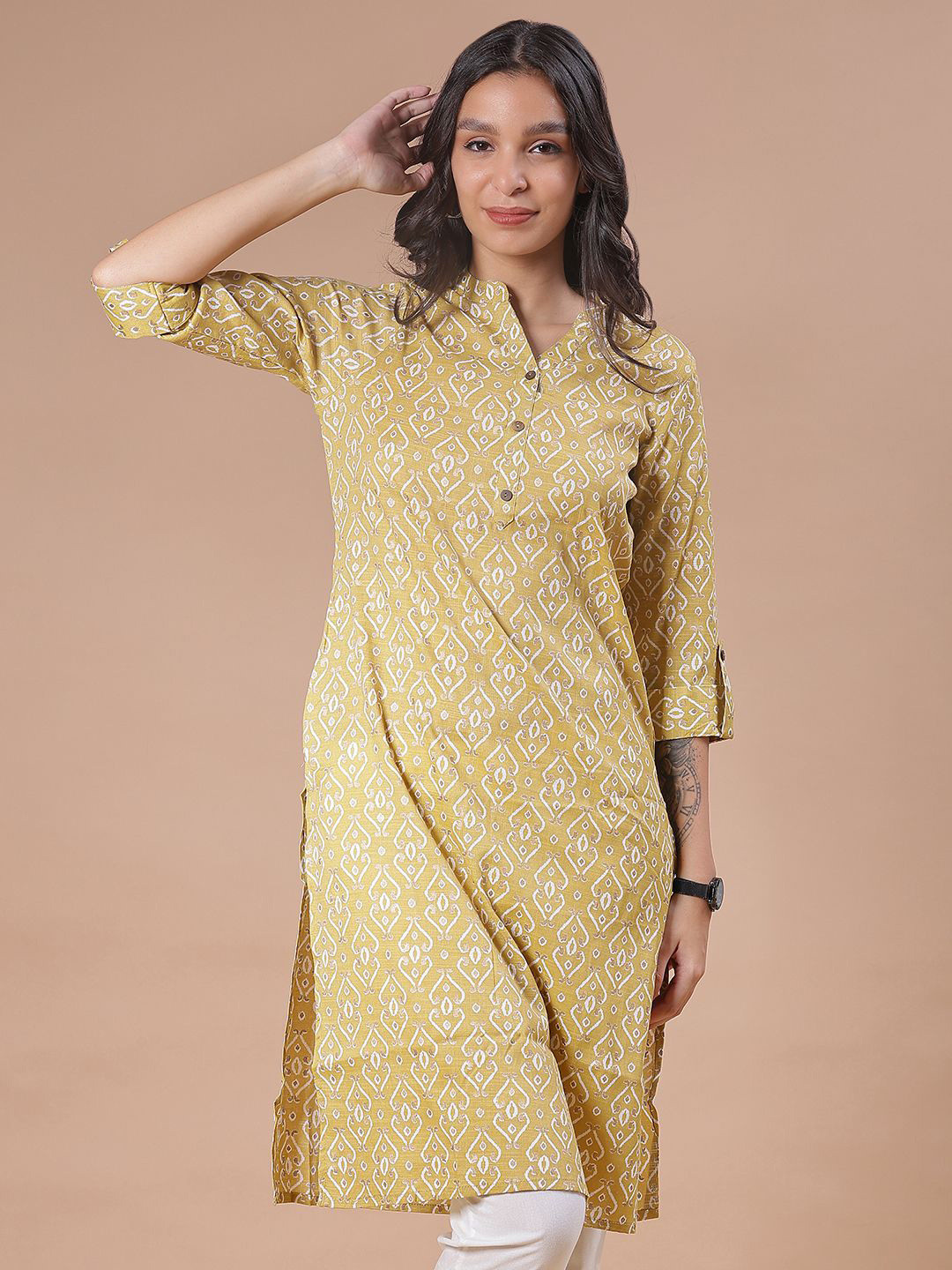 V-Mart Ethnic Motifs Printed Mandarin Collar Straight Kurta