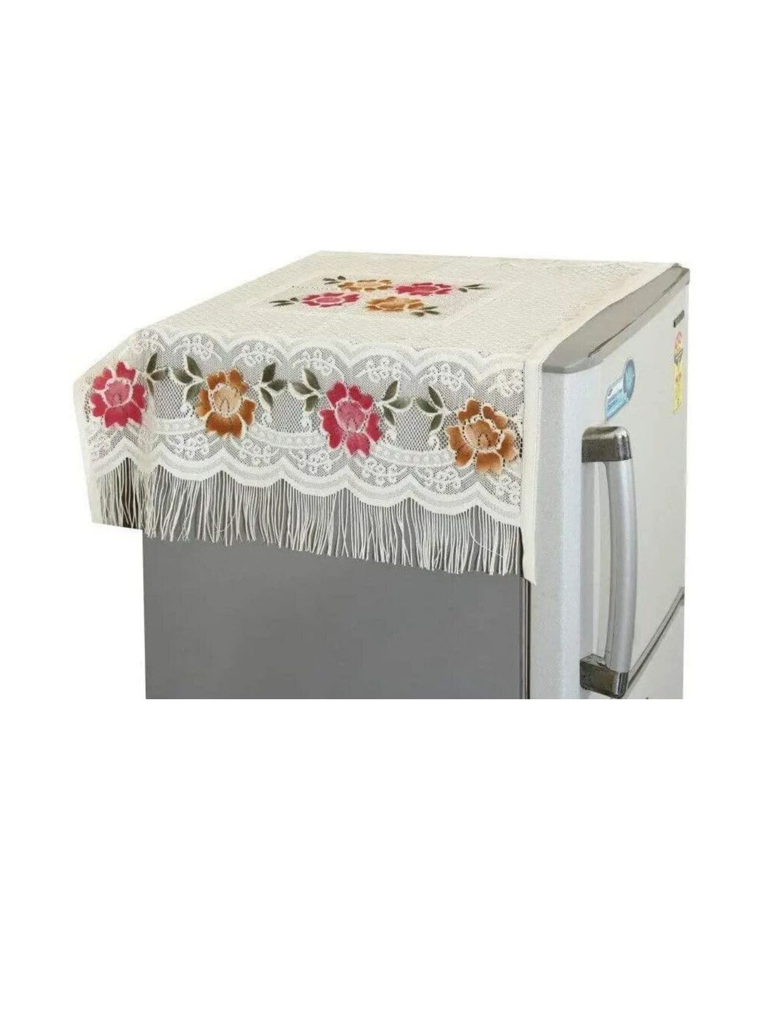 CROSMO Set Of 5 White & Black Floral Design Fridge Top Cover 4 Waterproof Fridge Mats