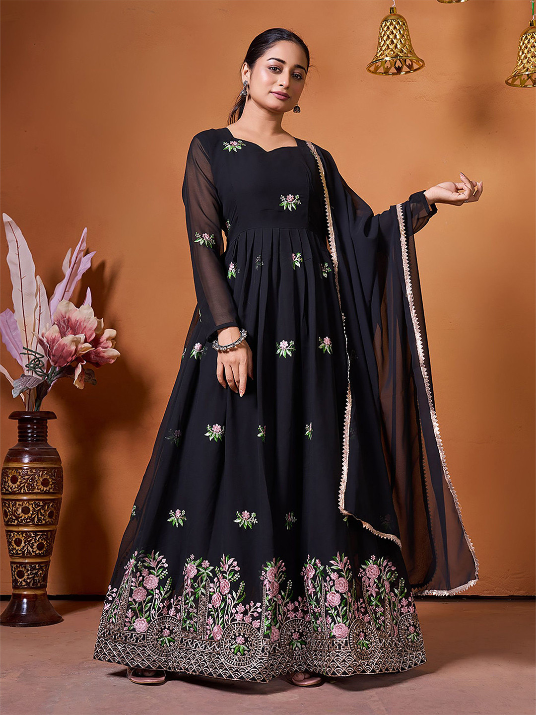 AG TEXTILE Floral Embroidered Georgette Ethnic Dress