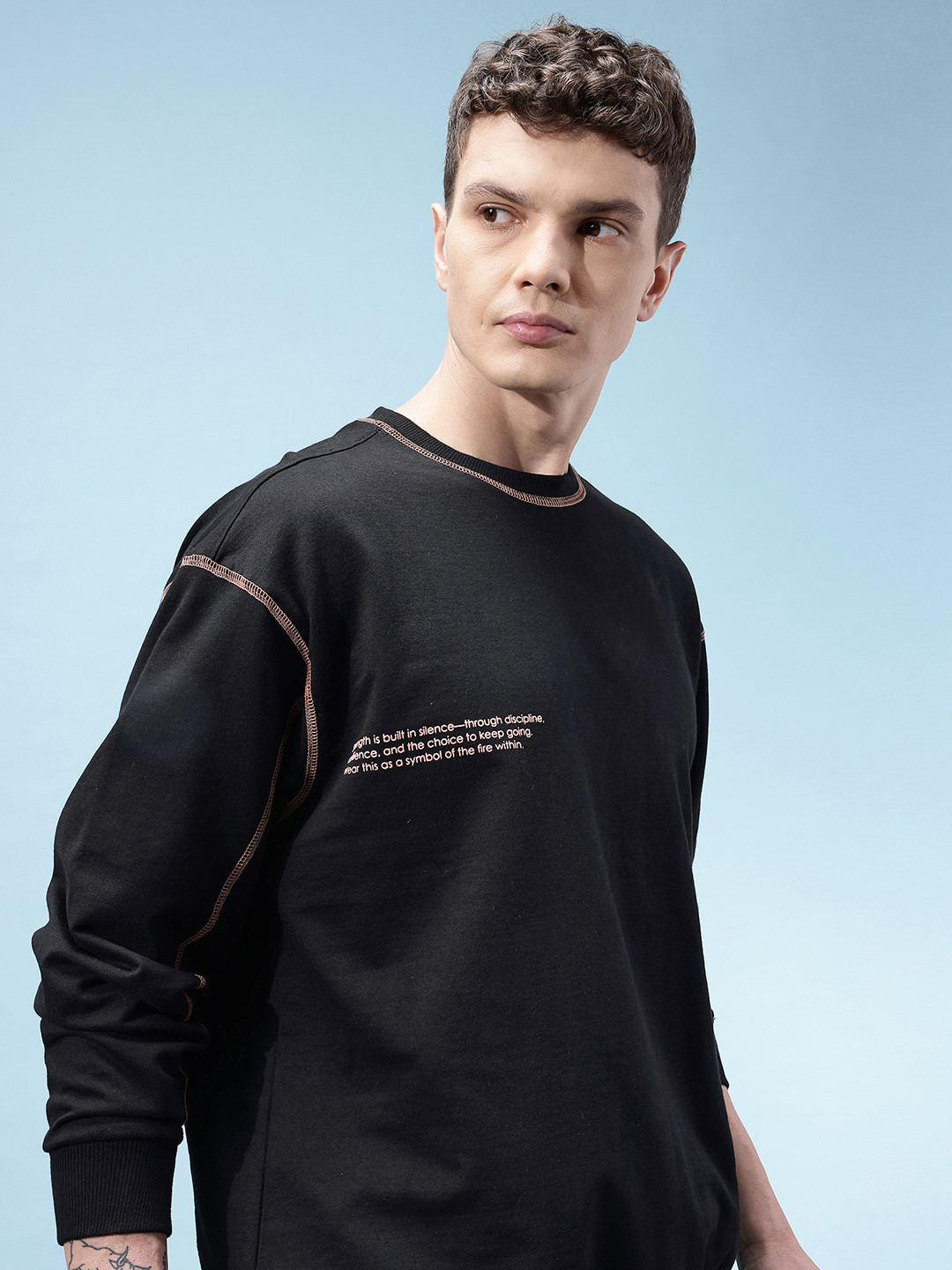 glitchez Contrast Stitch Typography Detail French Terry Relaxed Fit Sweatshirt