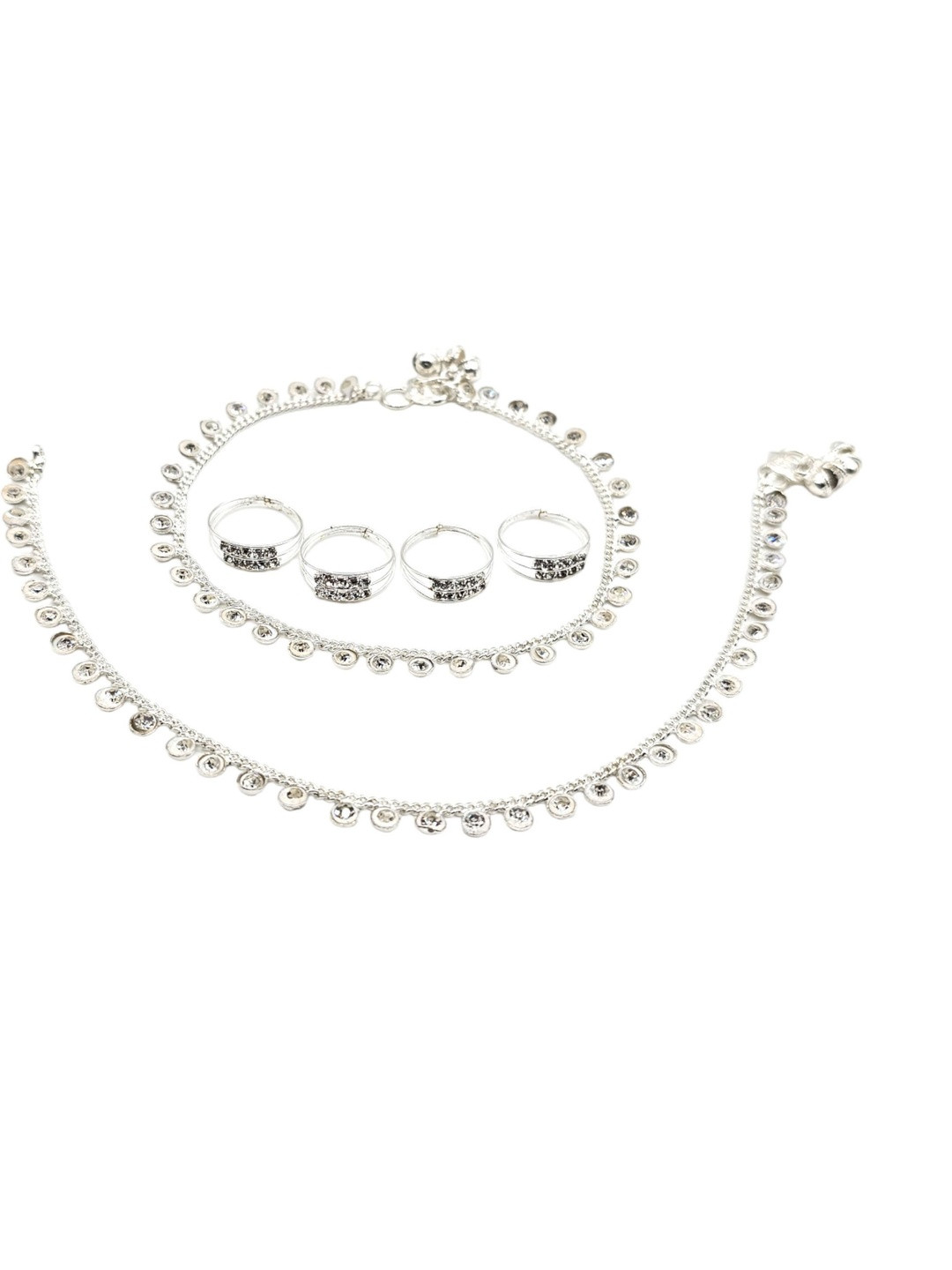BR Ornaments Alloy Silver-Plated Artificial Stones Anklet With Toe Ring