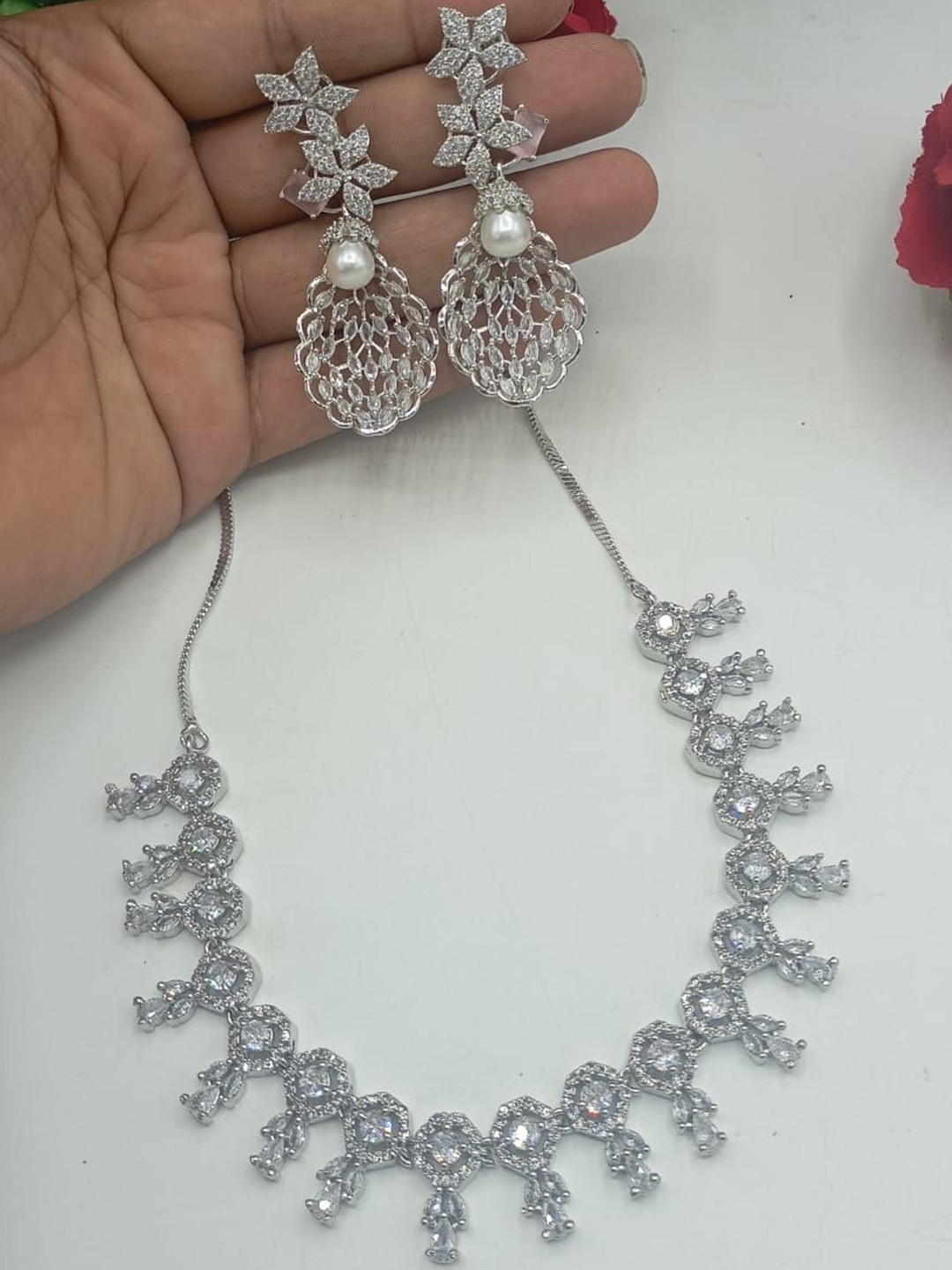 NEW AMBAJI ART JEWELLERY Brass Rhodium-Plated Necklace