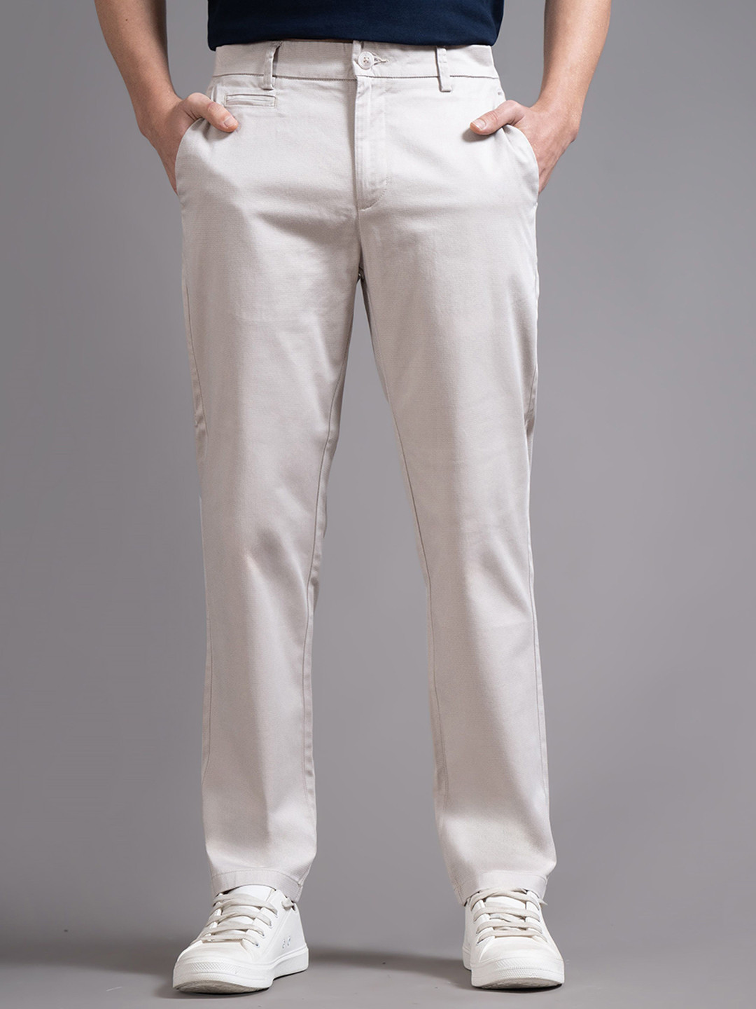 British Club Men Smart Slim Fit Mid-Rise Flat-Front Cotton Chinos Trousers