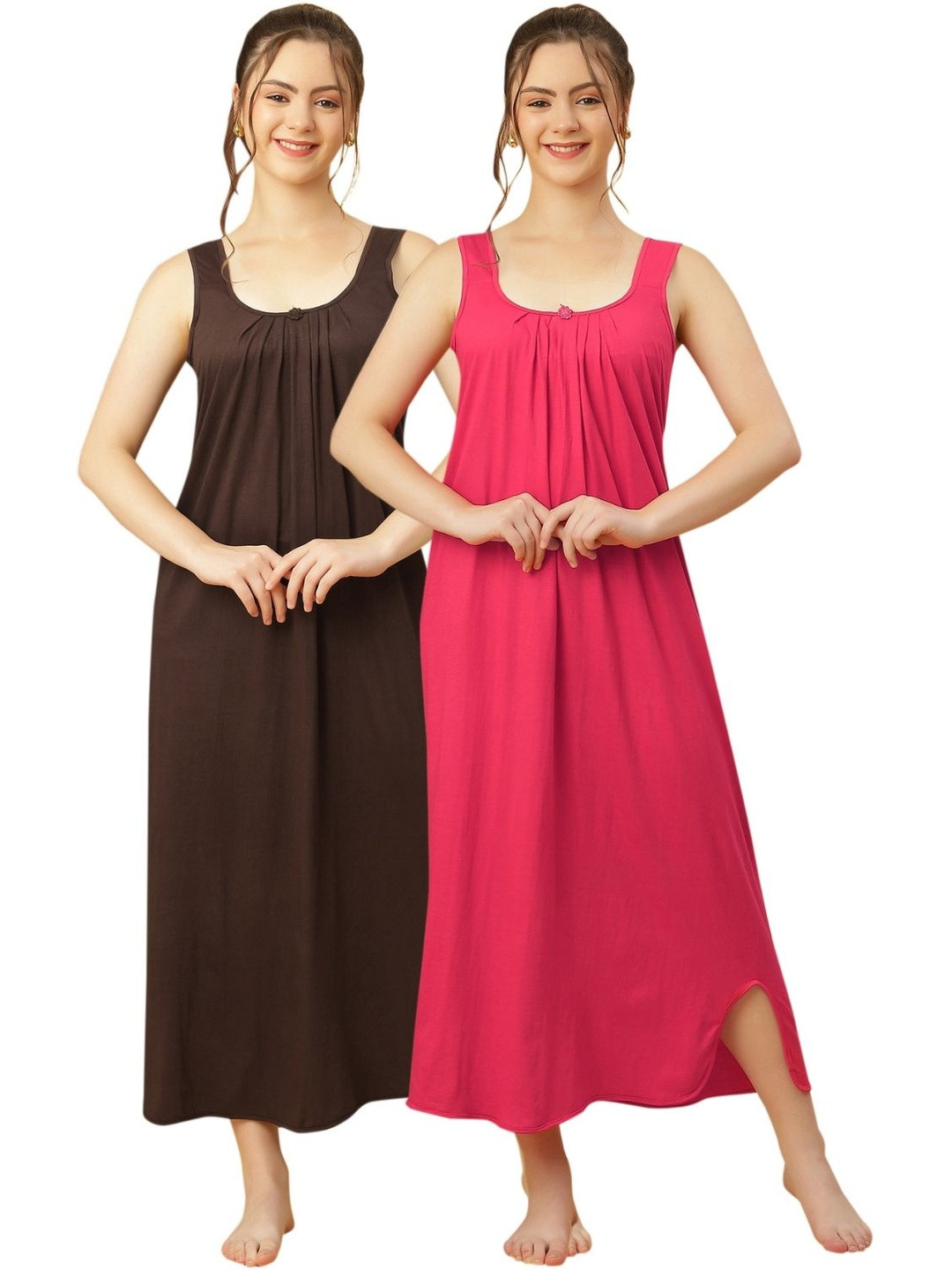 GANIX FASHION THAT DEFINE YOU Women Pack of 2 Solid Cotton Nightdress
