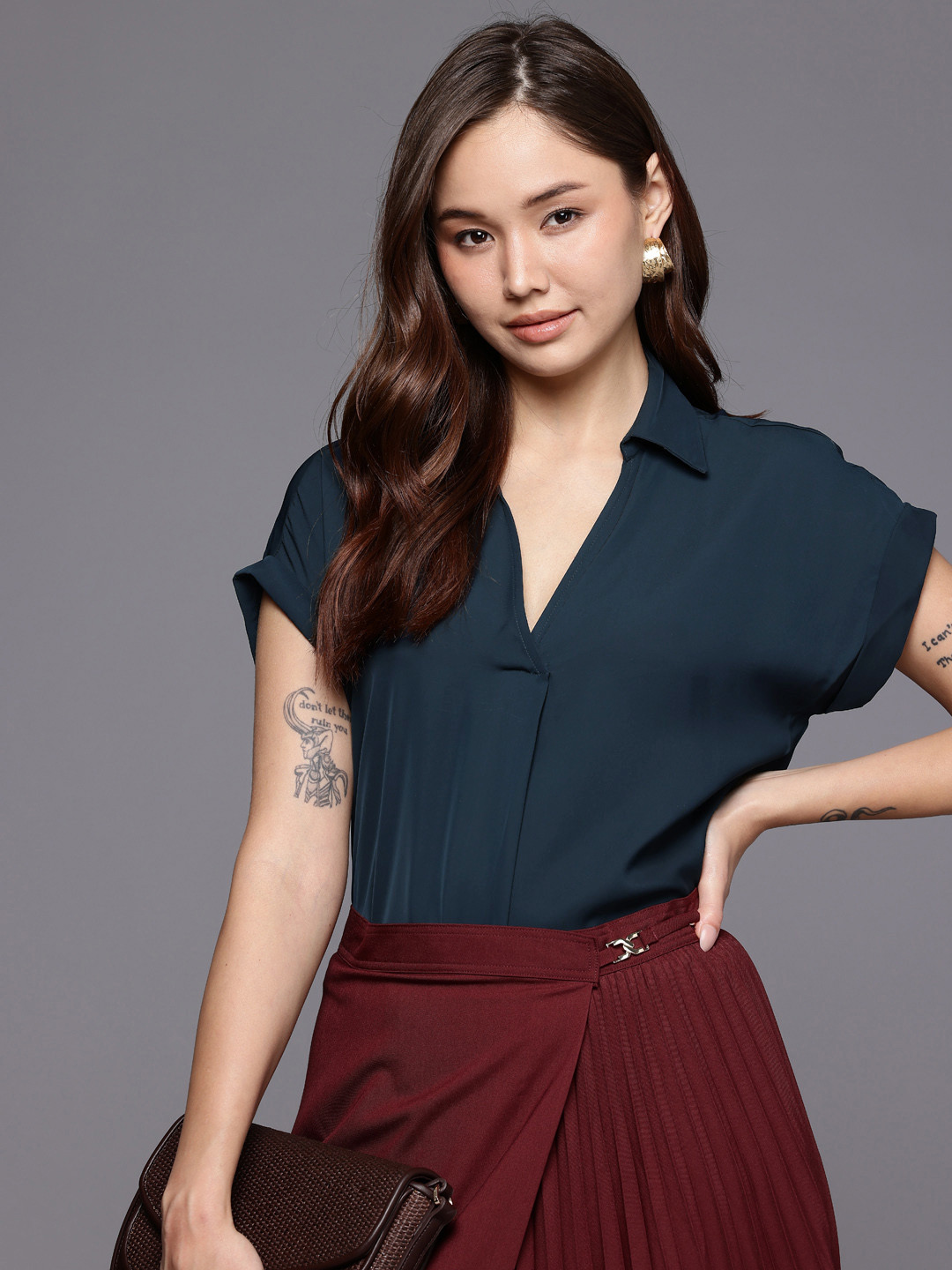 Allen Solly Shirt Collar Extended Sleeves Regular Top