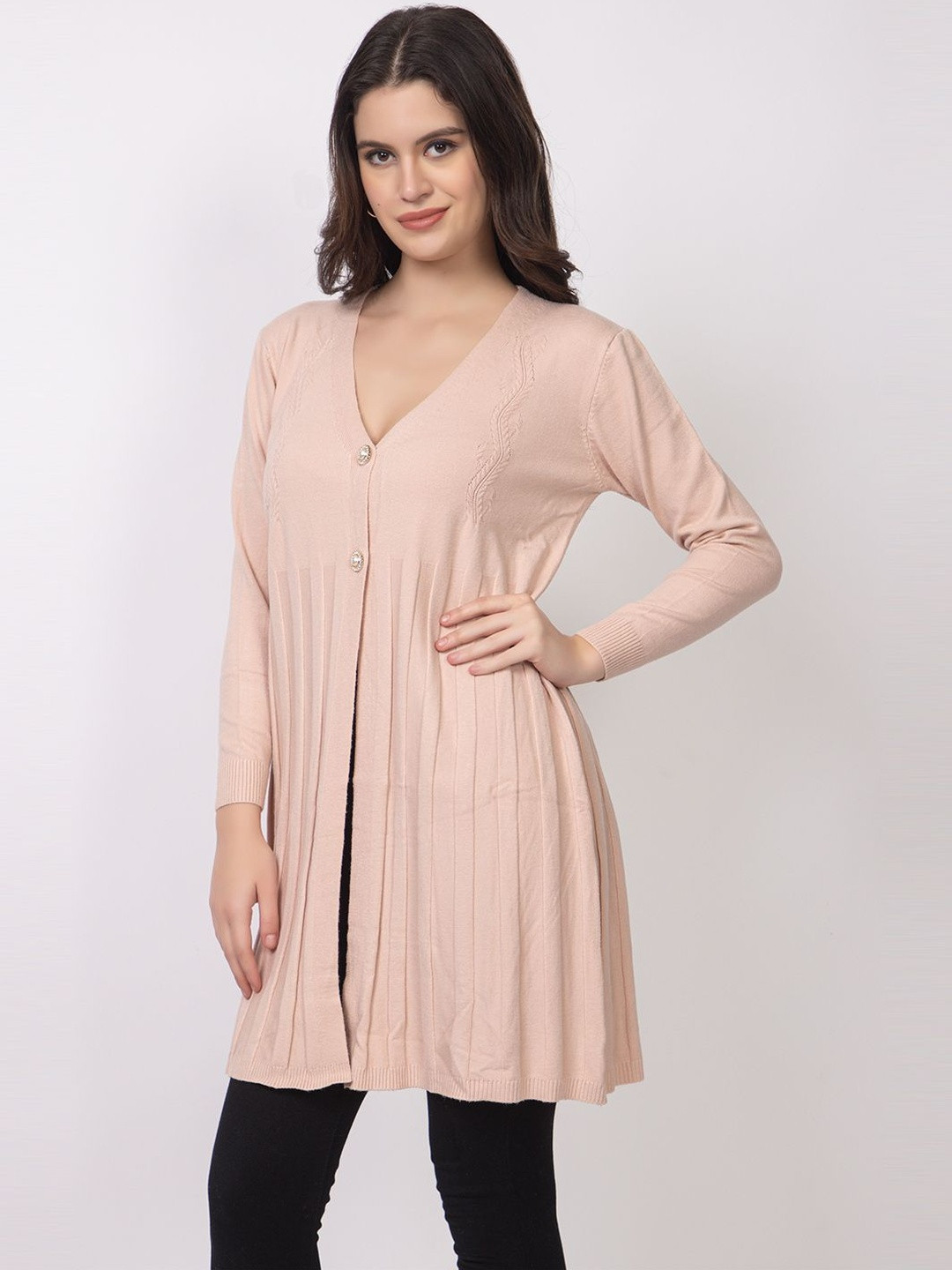 DressBerry Women Woollen Longline Self Design Winter Tunic