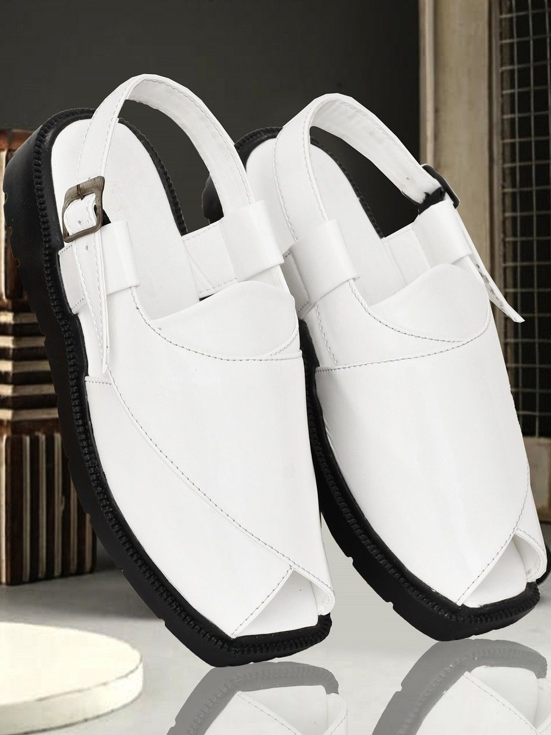 VATELIO Men White Synthetic Buckle Shoe-Style Sandals