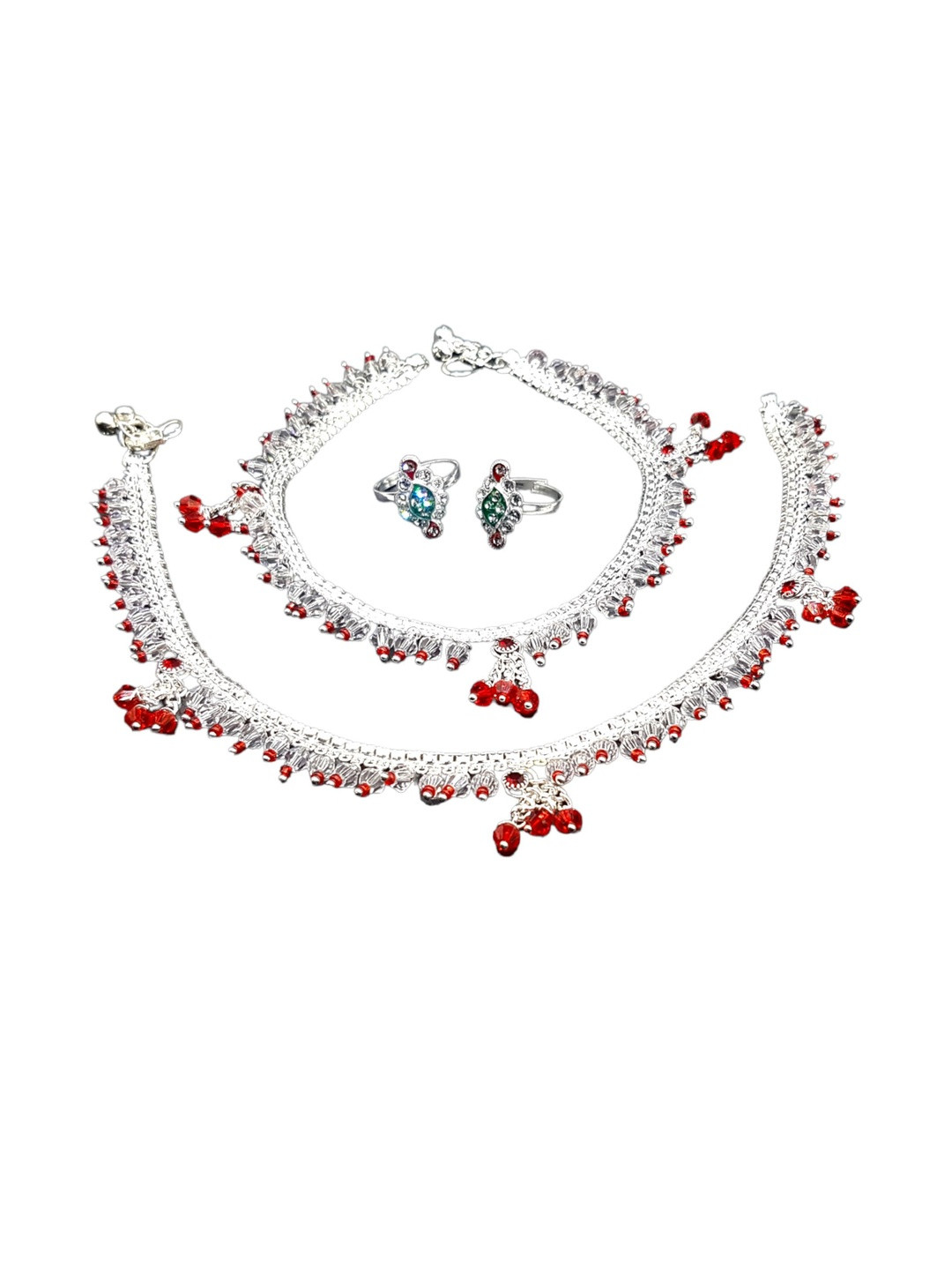 BR Ornaments Women Silver-Plated Artificial Stones Anklets With Toe Rings