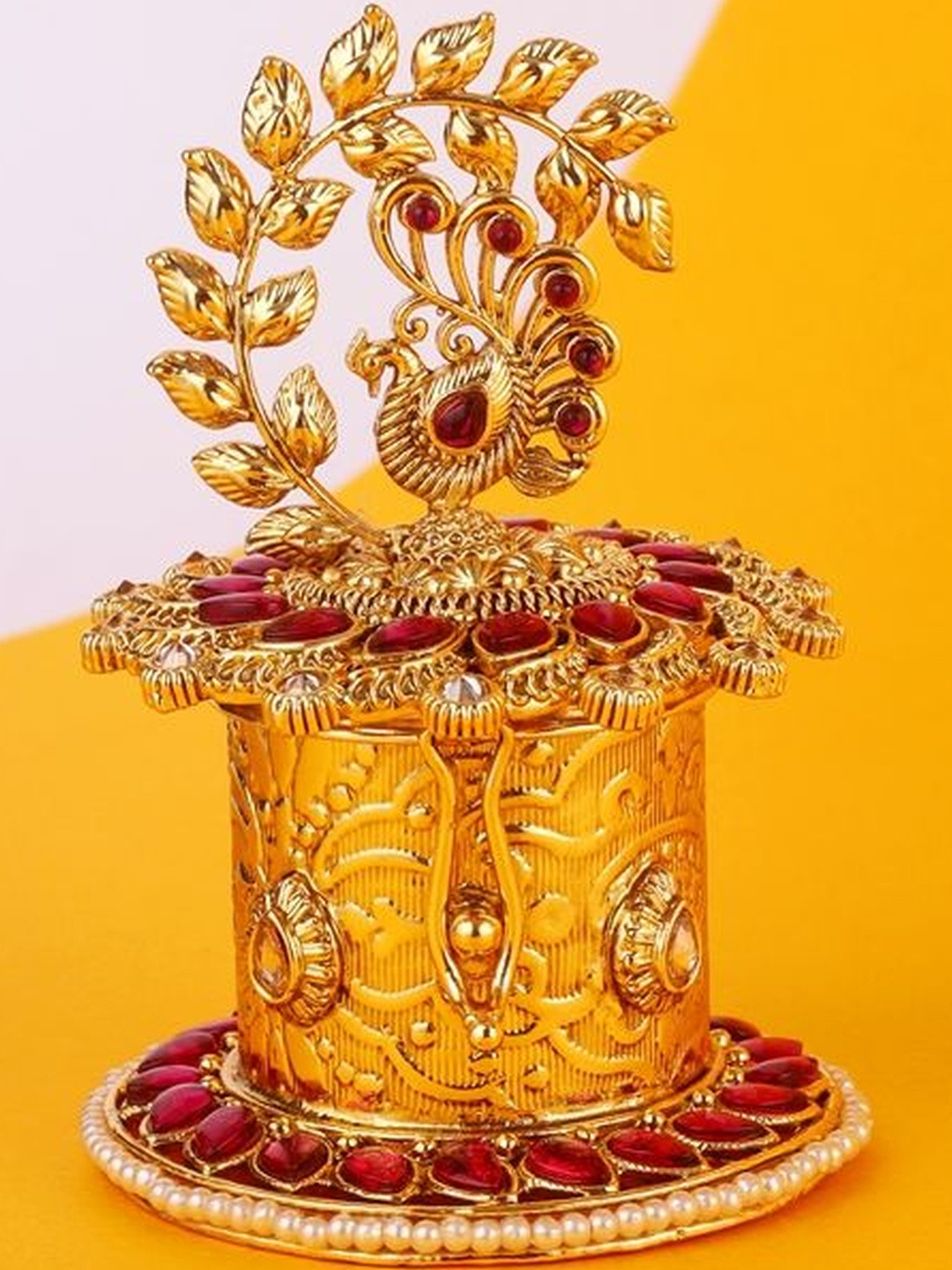SALONI FASHION JEWELLERY Leaf And Peacock Design Gold Plated Pooja Essentials