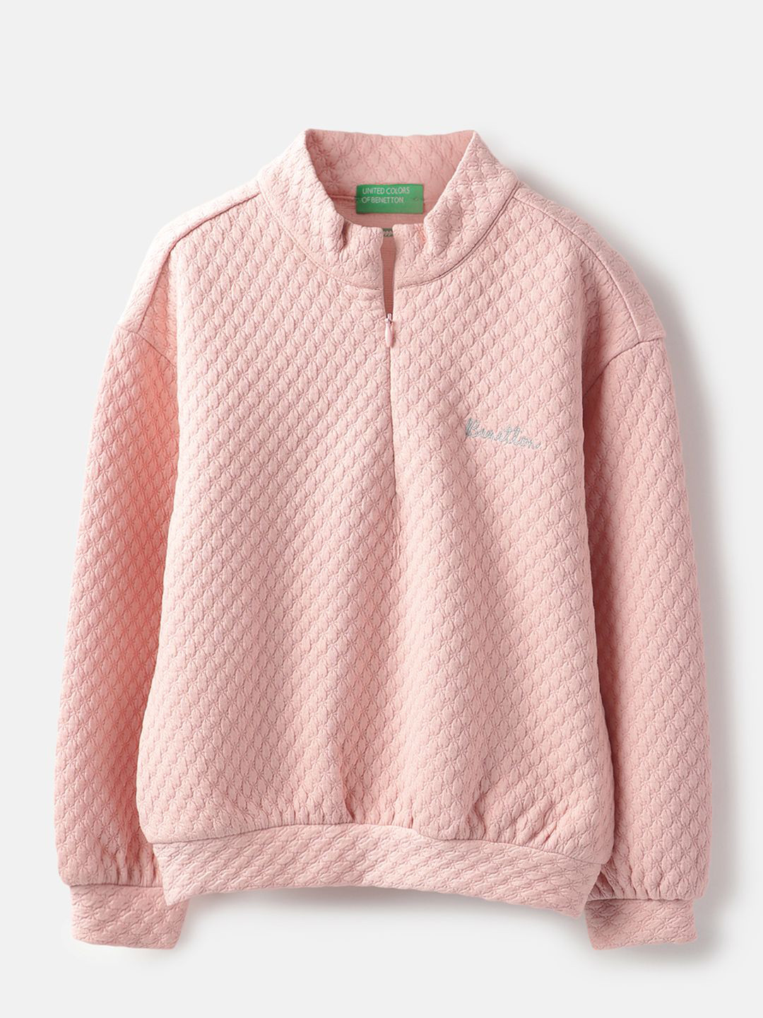 United Colors of Benetton Girls Textured Mock Neck Full Sleeve Sweatshirt