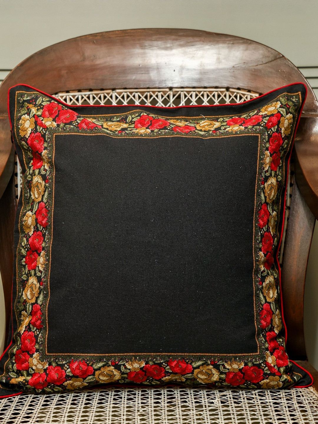 Crown of Poppies Black & Multicoloured Floral Square Cushion Covers
