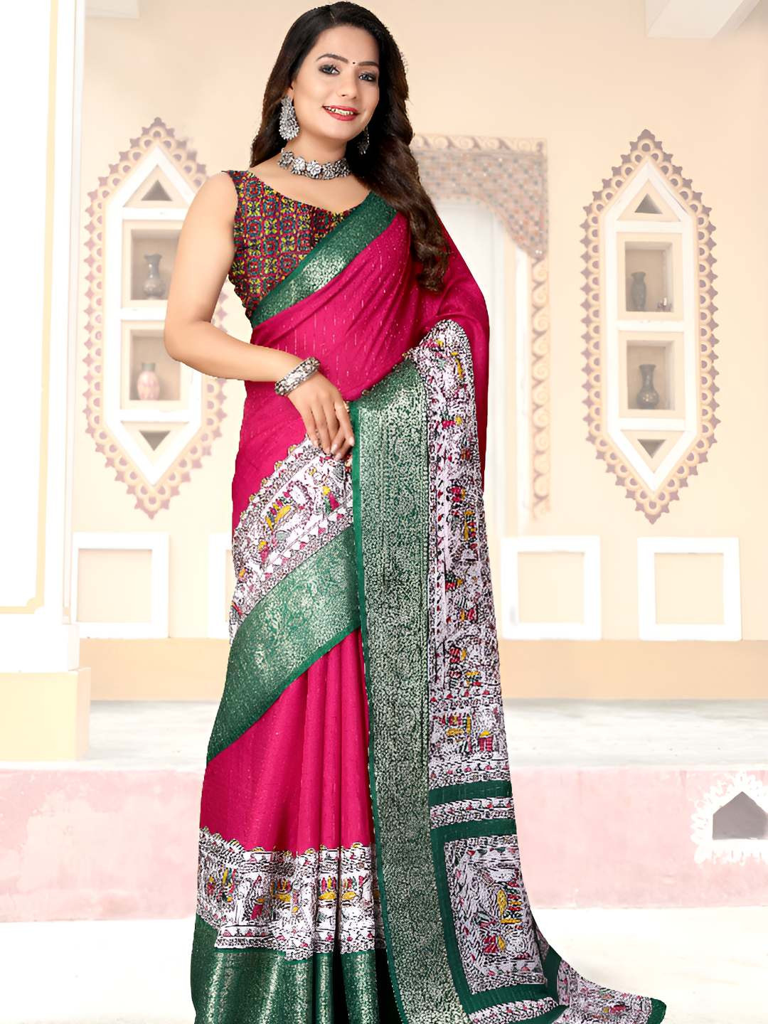 J 6 DESIGNER Ethnic Motifs Woven Design Block Print Saree