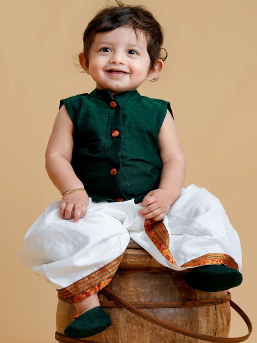 DISHA CREATIONZ Boys Solid Cotton Kurta with Dhoti Pants