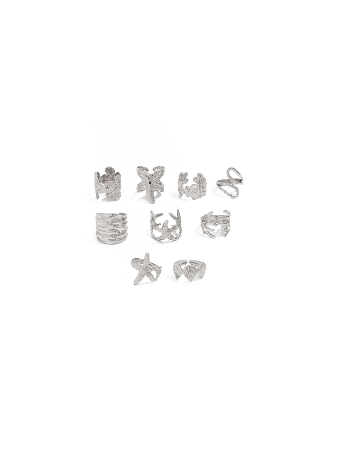 StyleCast x Revolte Women Set Of 9 Silver-Plated Adjustable Finger Rings