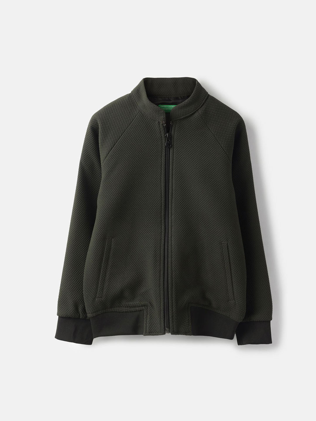 United Colors of Benetton Boys Mock Collar Self Design Bomber Jacket