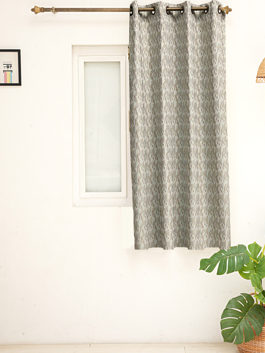 Ariana Blue & Brown Abstract Self Design Jacquard Room Darkening Window Curtain