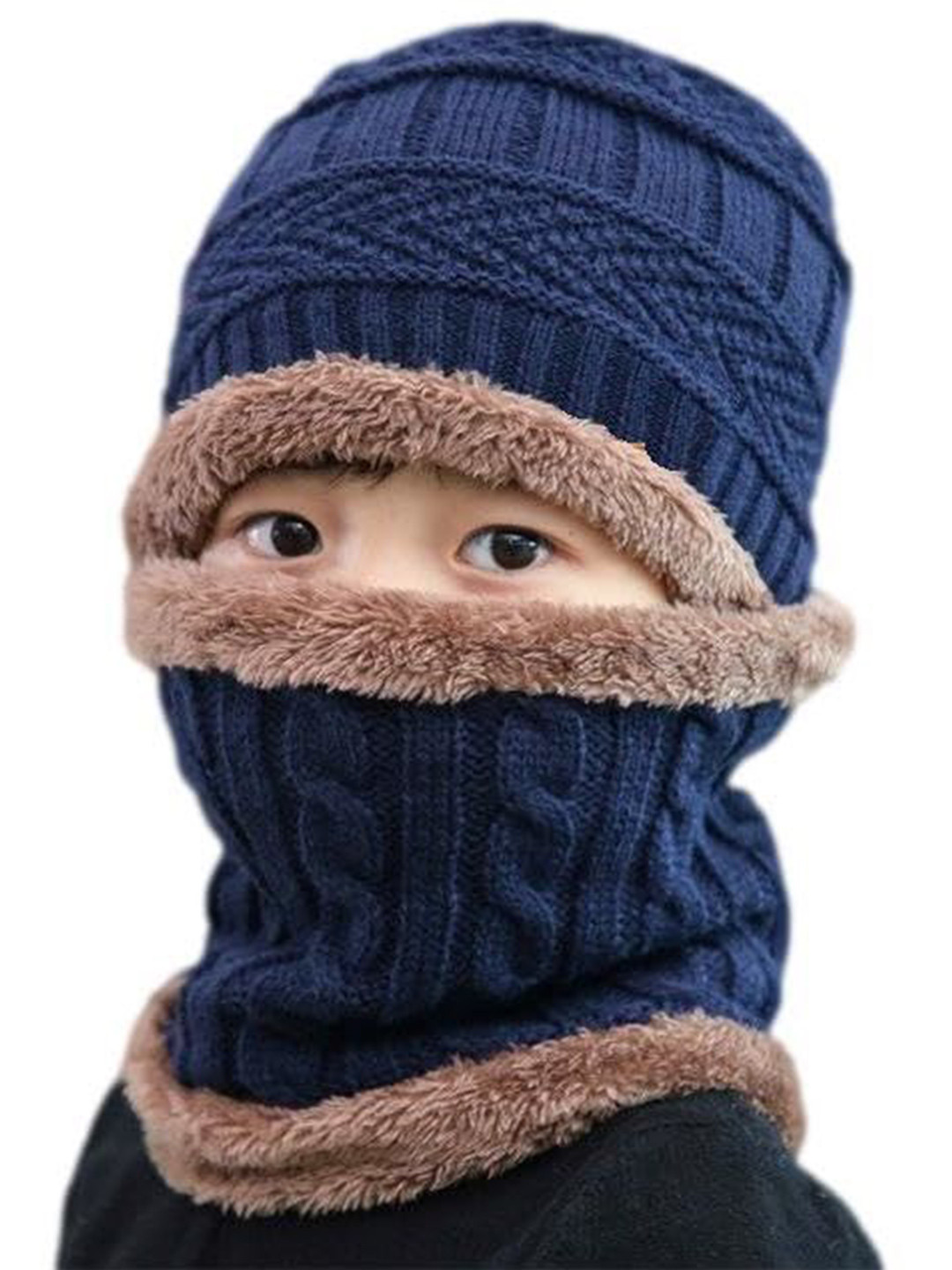 Gajraj Kids Woolen Colourblocked Cap and Neck Scarf Set