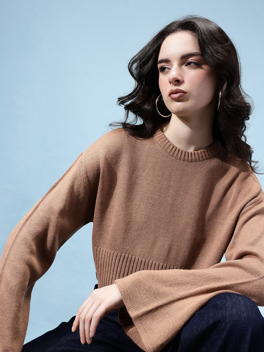 glitchez Drop-Sleeves Acrylic Crop Boxy Fit Pullover