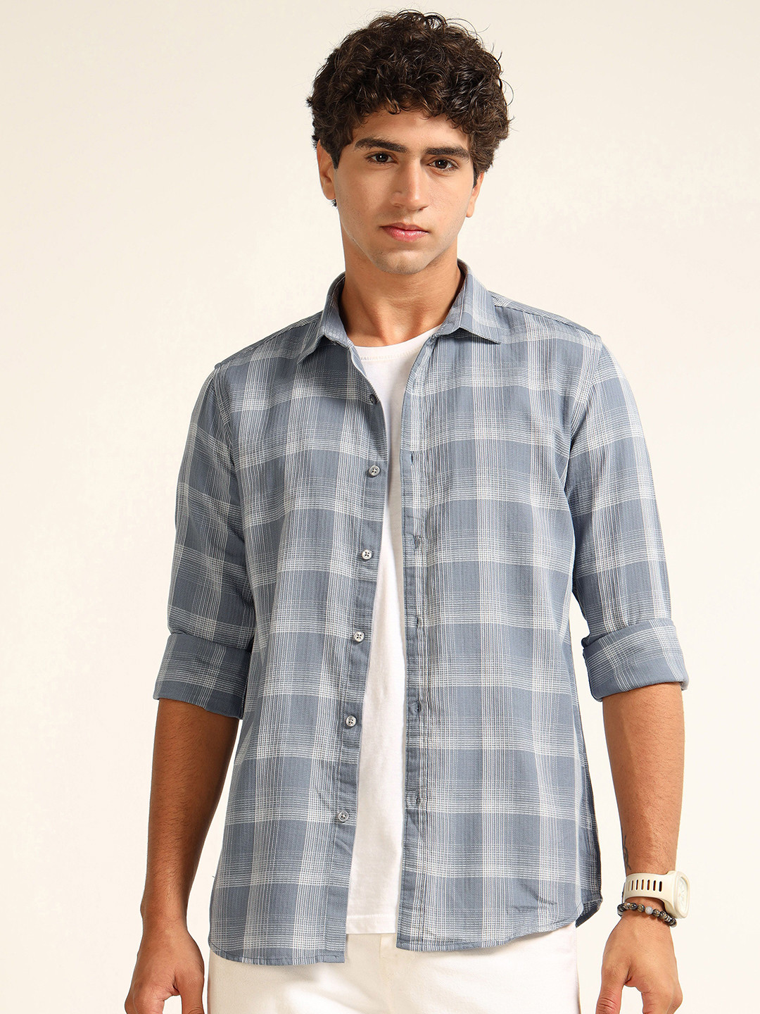 THE BEETEL HOUSE Men Classic Fit Checked Spread Collar Pure Cotton Casual Shirt