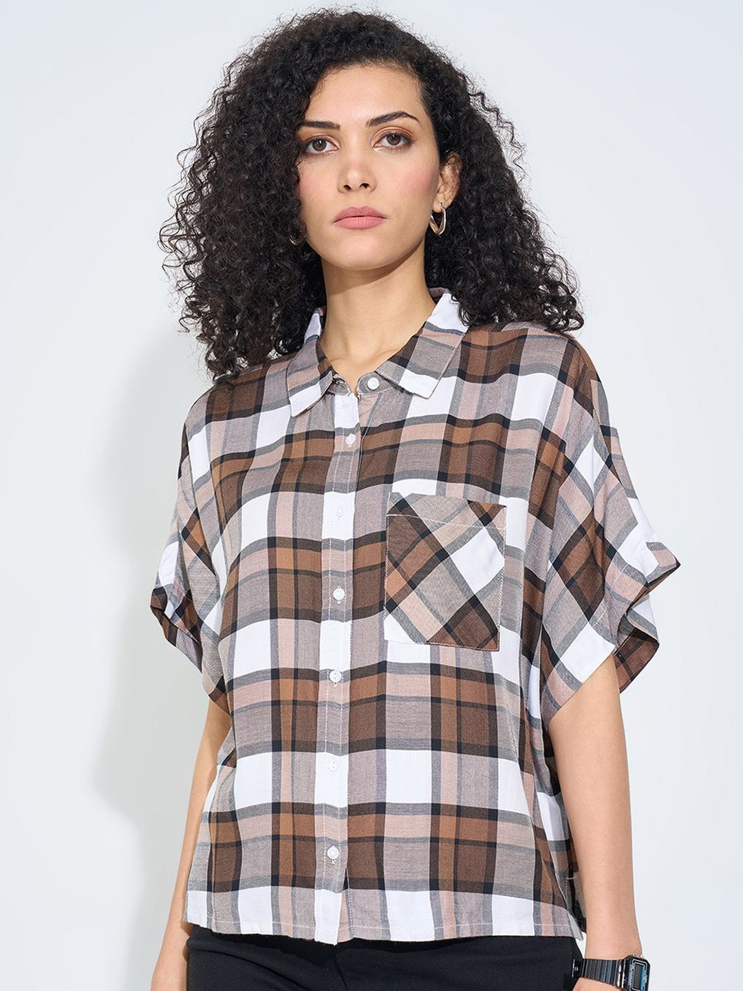SF JEANS by Pantaloons Women Checked Shirt Collar Regular Top