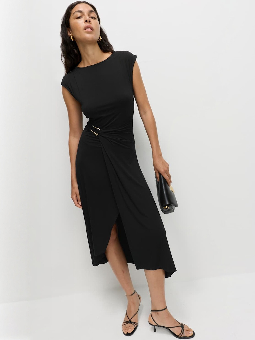 Marks & Spencer Women Round Neck Fit & Flare Twist Front Midi Dress