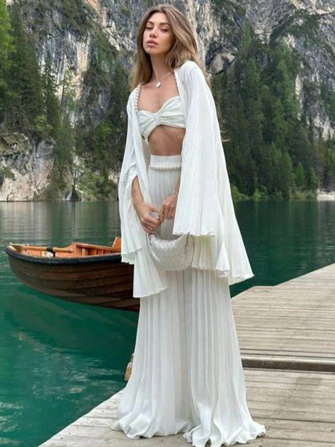 Miss Mosa By Akanksha  Finley Shoulder Straps Top & Palazzos With Shrug 3 Piece Co-Ords