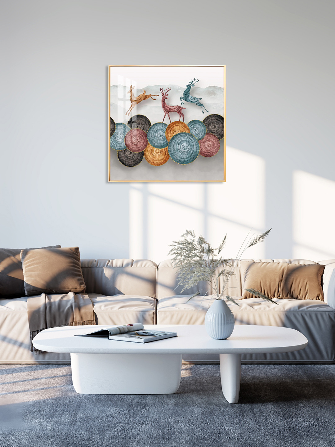 THE NEXT DECOR Deer's Odyssey Glass Finish Square Wall Art