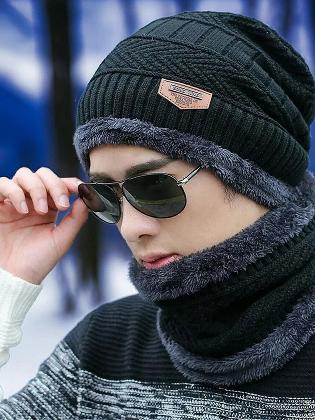 Infispace Unisex Beanie Knitted Cap With Neck Warmer