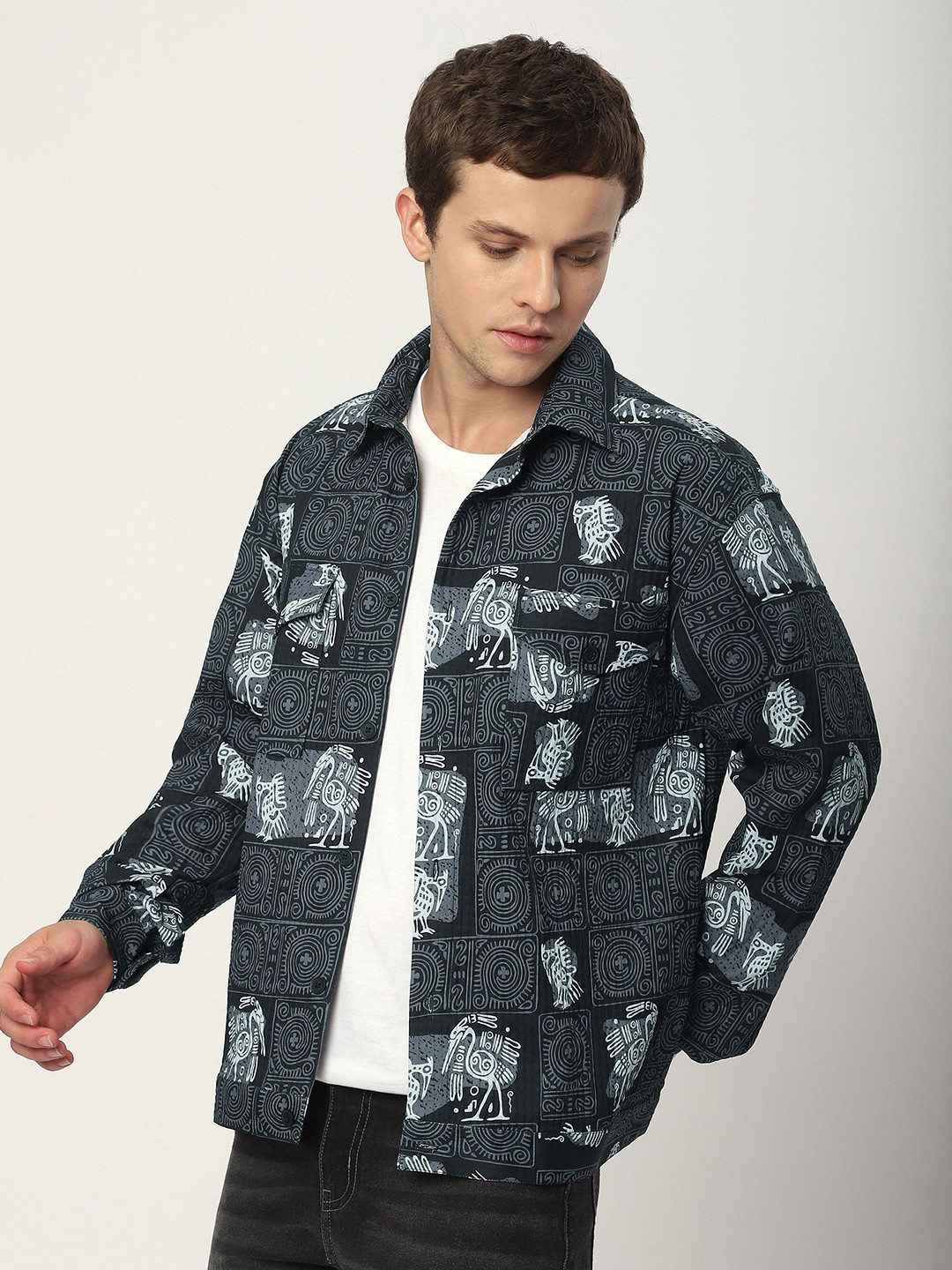 Beyoung Tribal Printed Long Sleeves Cotton Shacket
