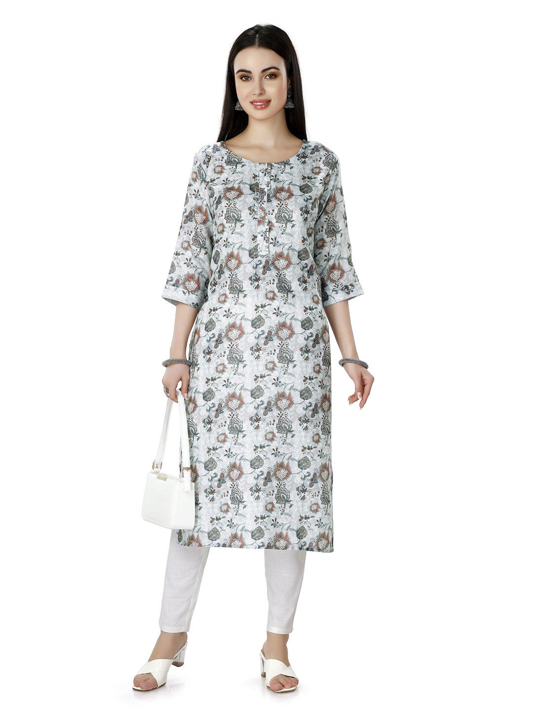 IRIS WOMEN Floral Printed Calf Length Straight Kurta