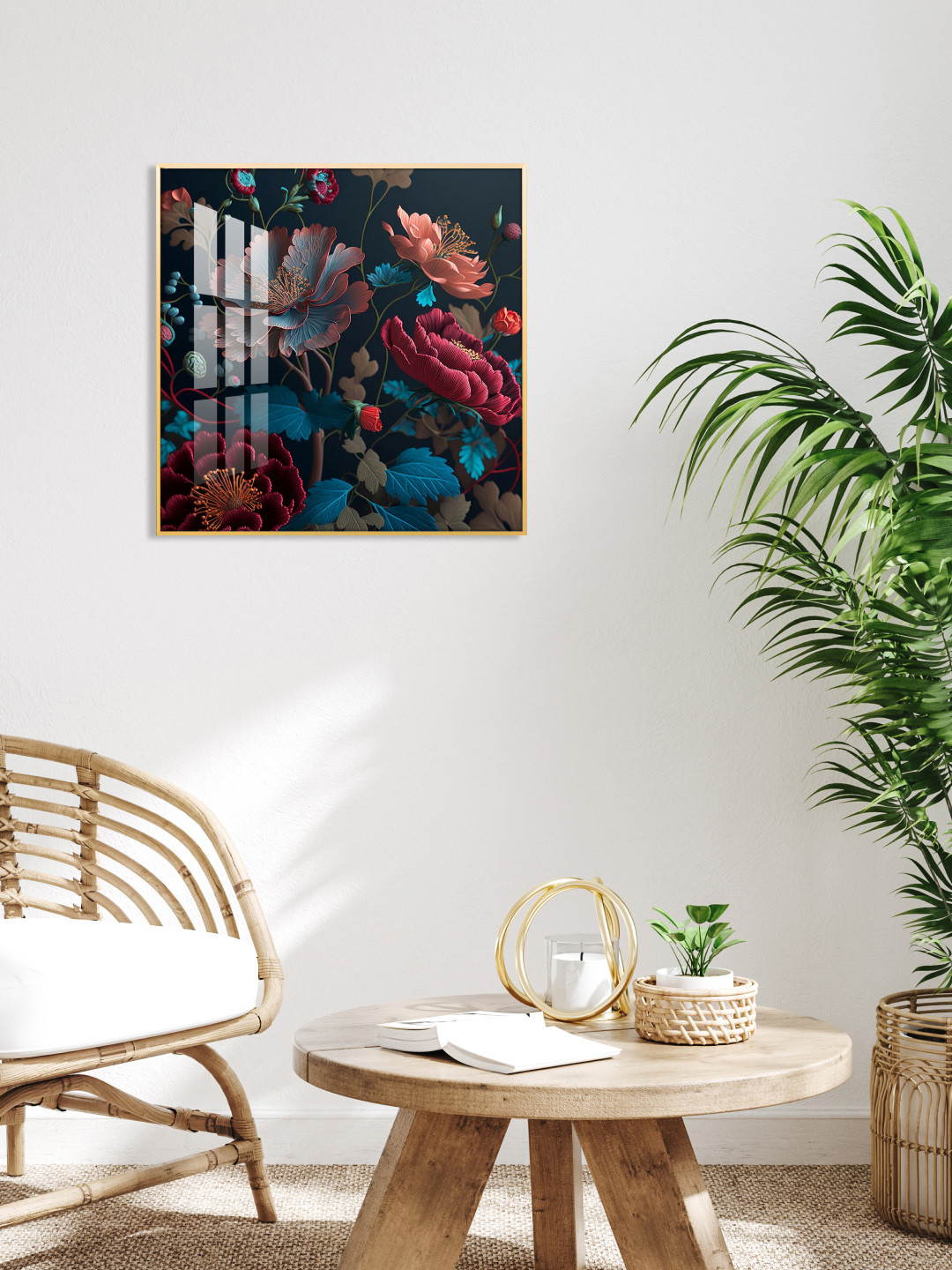 THE NEXT DECOR Floral and Botanical Vibrant Blossom Glass Finish Square Wall Art