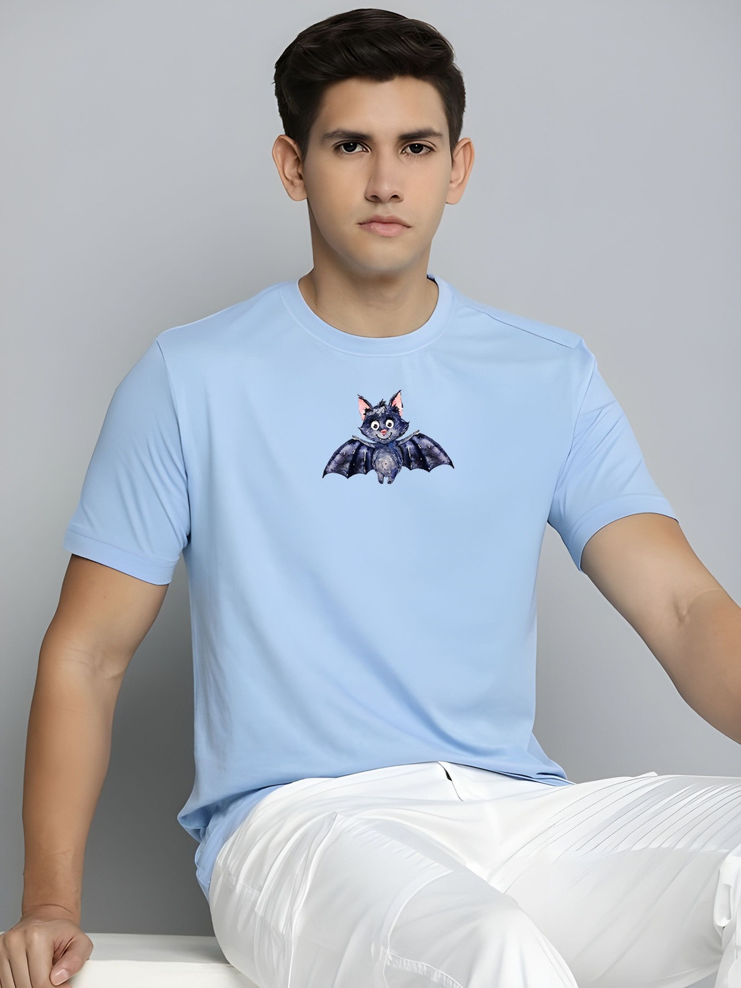 SZN Bat Graphic Printed Round Neck Short Sleeves Casual T-shirt