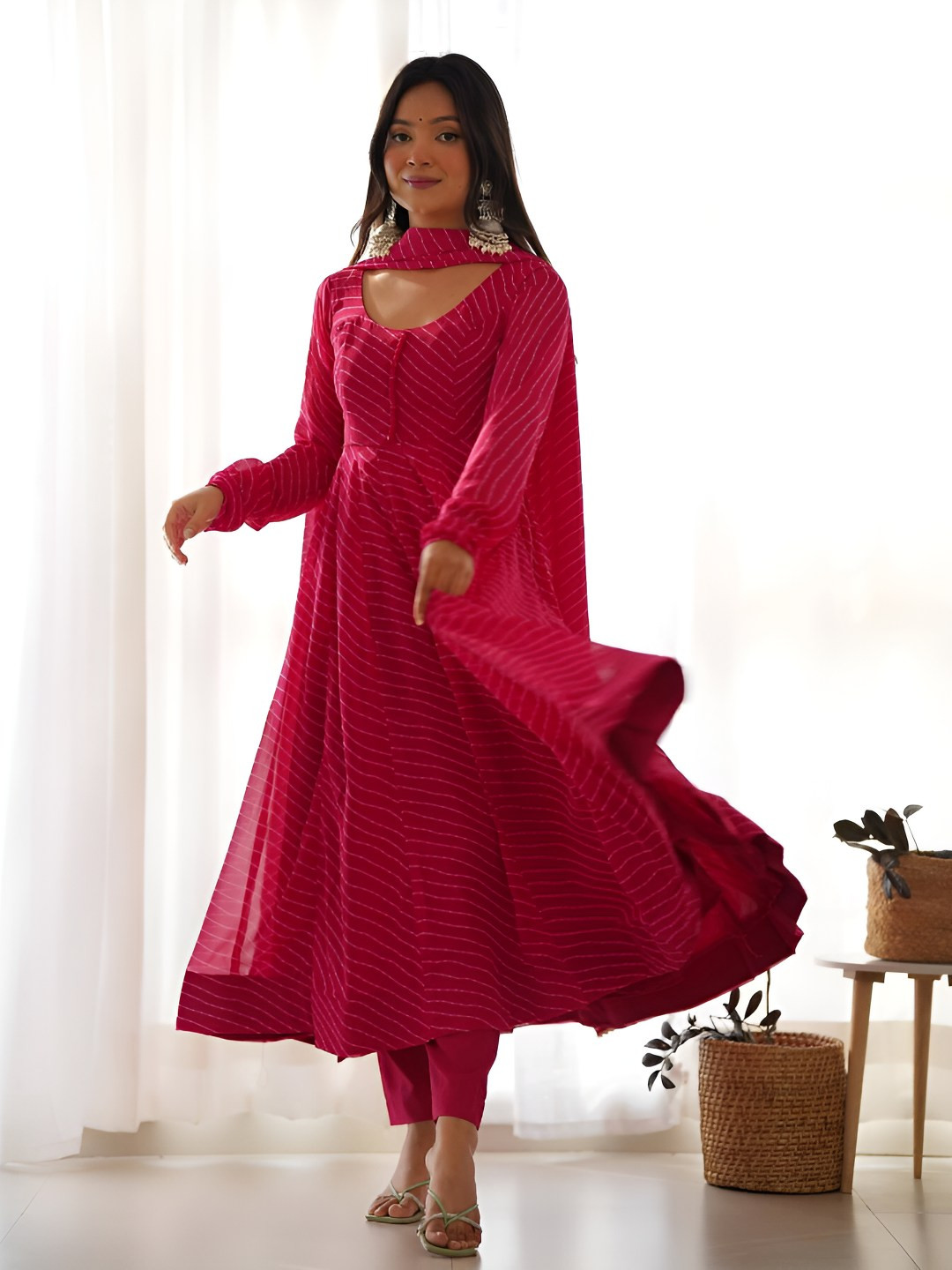 Crytsal Revenue Women Leheriya Printed Kurta With Trousers & Dupatta