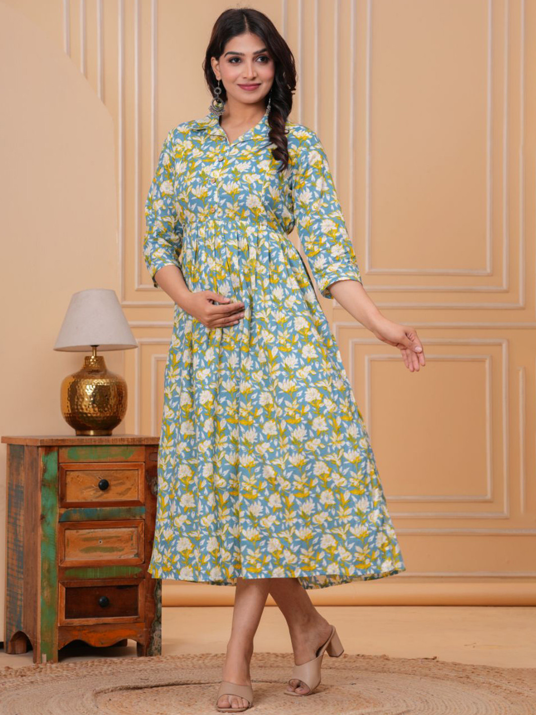 Step Queen Women Floral Printed Maternity Cotton A-Line Kurta