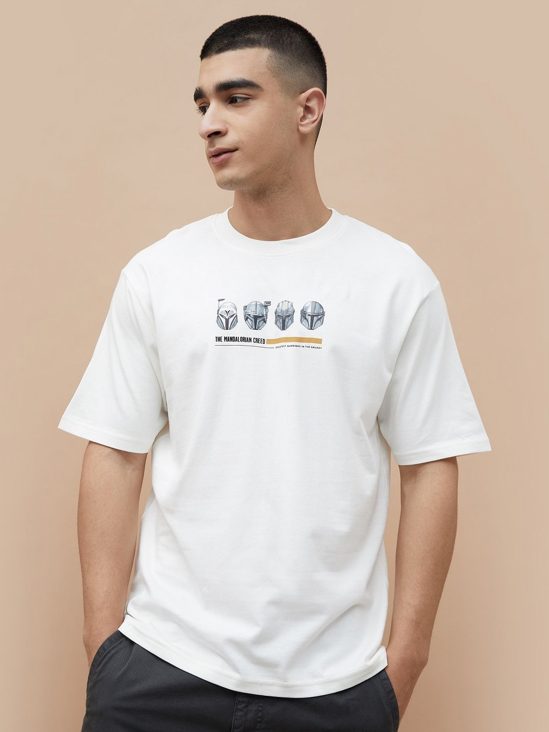 Fame Forever by Lifestyle Mandalorian Graphic Printed Drop-Shoulder Sleeves Cotton T-shirt