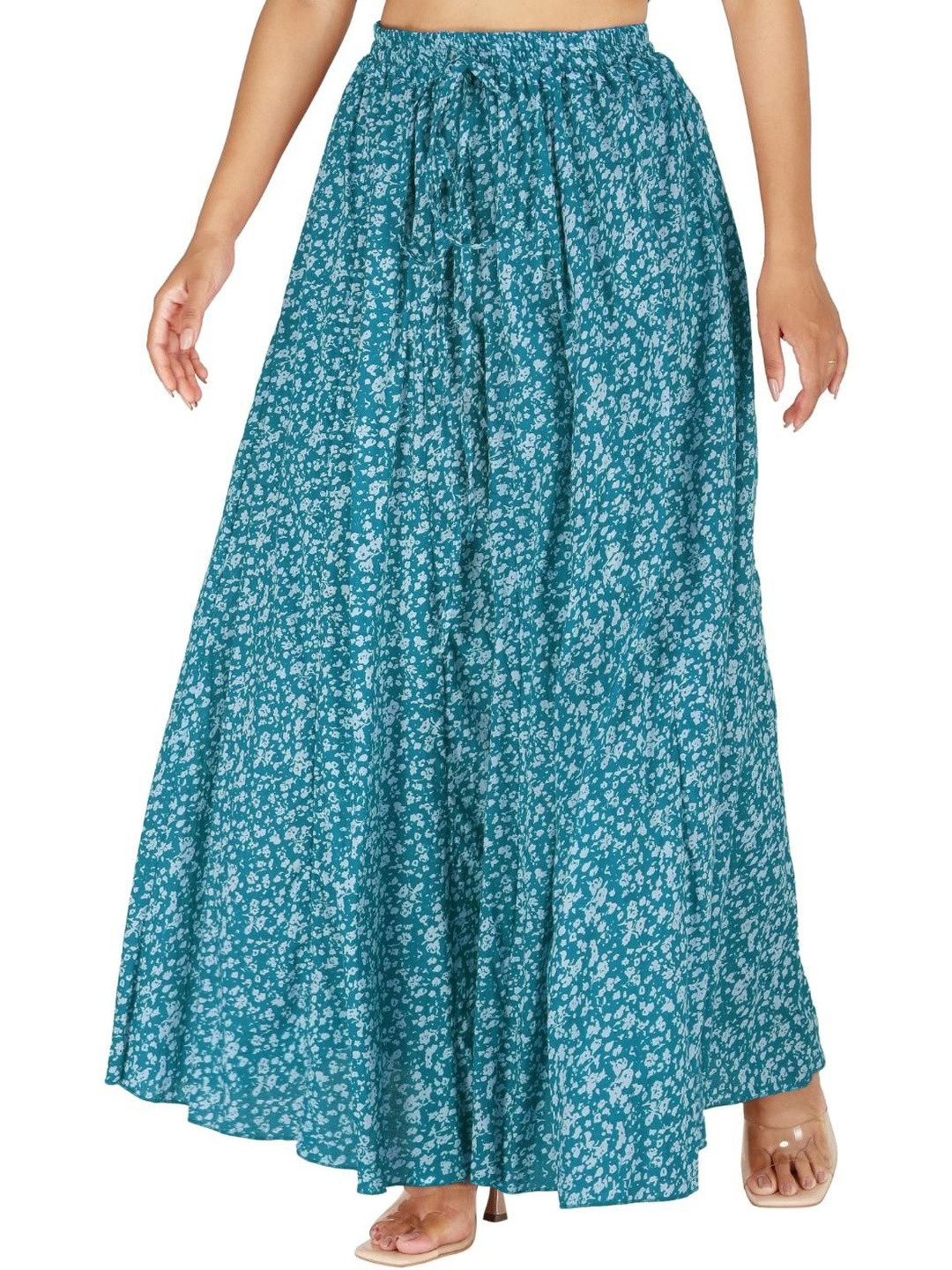 Sttoffa Women Blue Pure Cotton Printed Flare Skirt